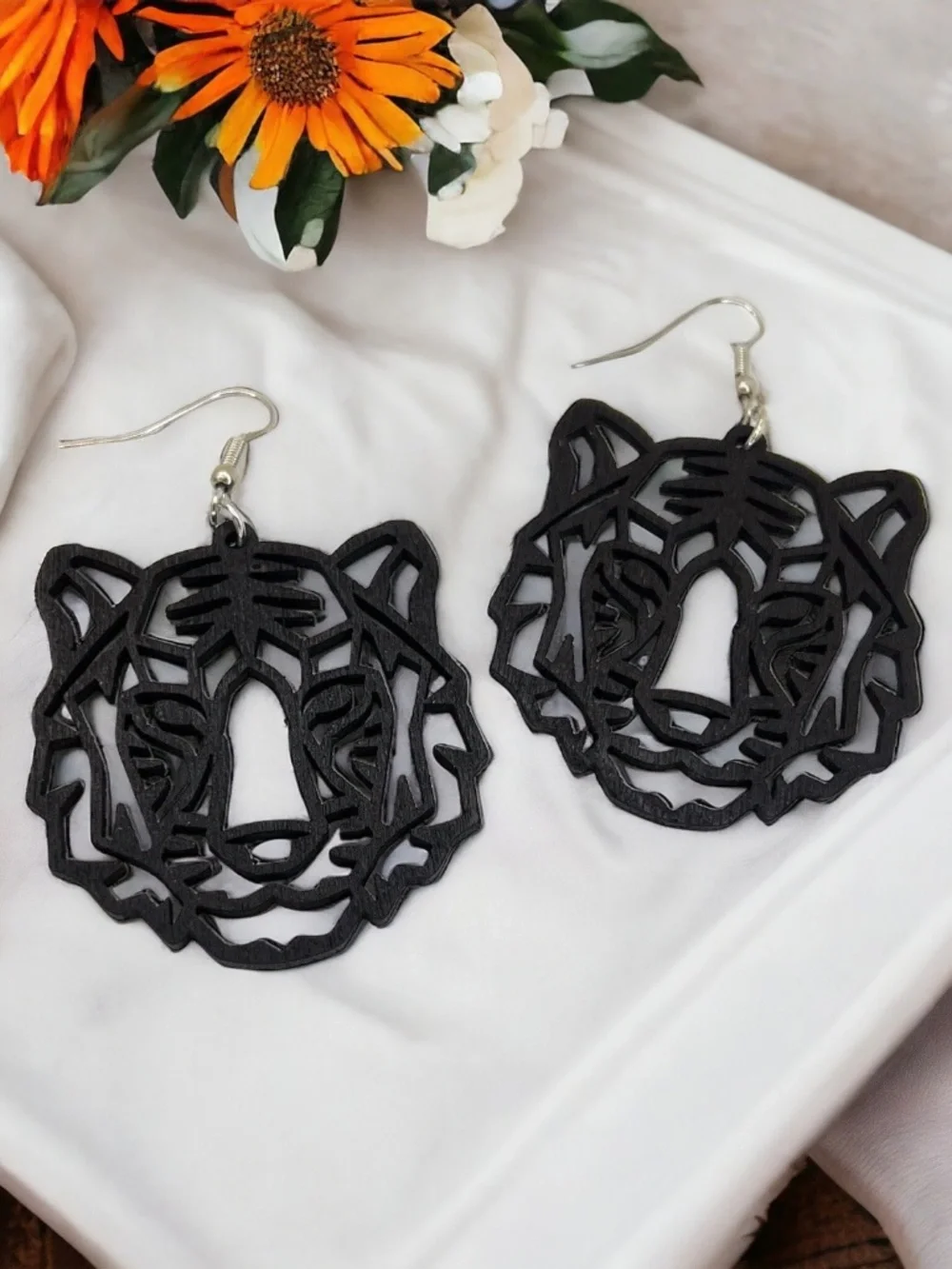 Black Tiger Statement Earrings Lightweight Acrylic Dangles